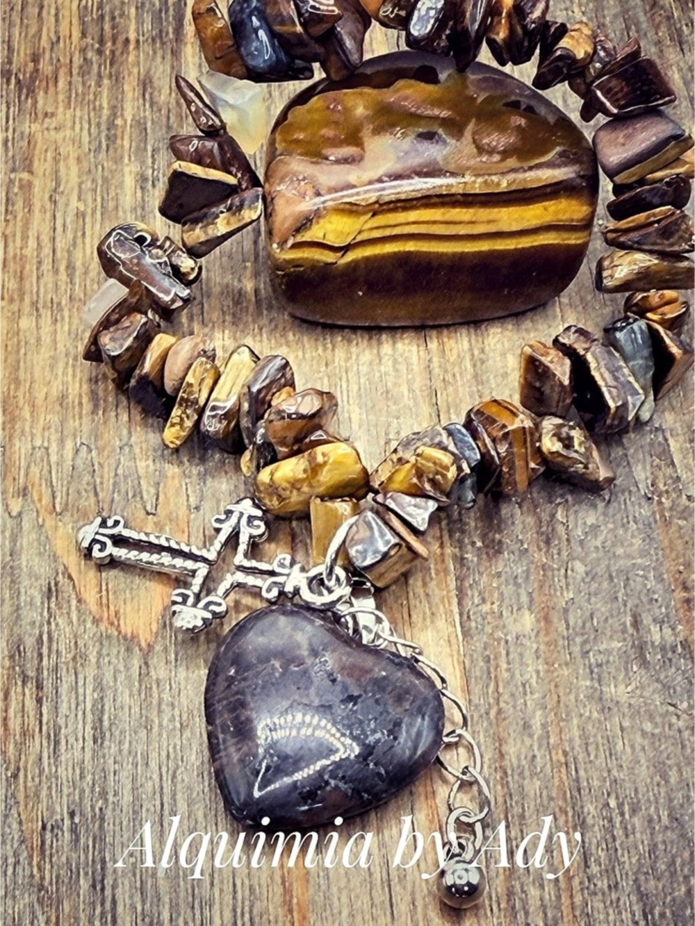 Natural Stone Statement bracelet Brown & Black + Tigers eye + Que sera